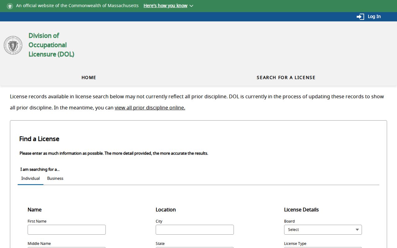 Sandwich resident lookup using Massachusetts occupational license search