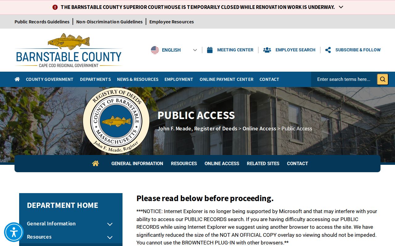 Sandwich residents directory Barnstable Registry public access page