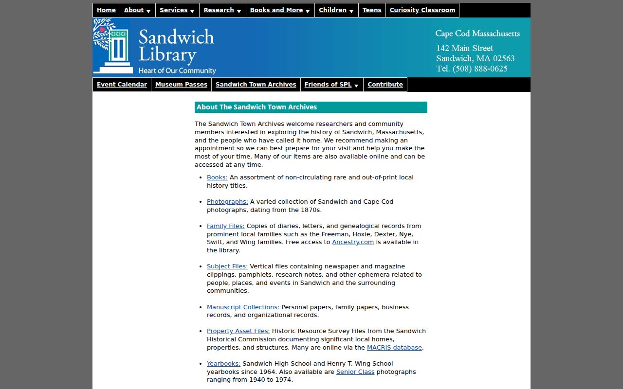 Sandwich city directory research at the Sandwich Public Library Archives