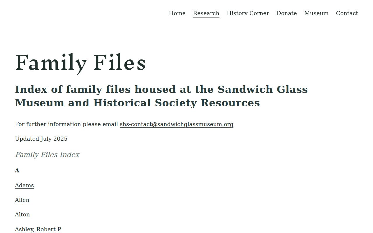 Sandwich city directory namesake research through the Historical Society Family Files Index